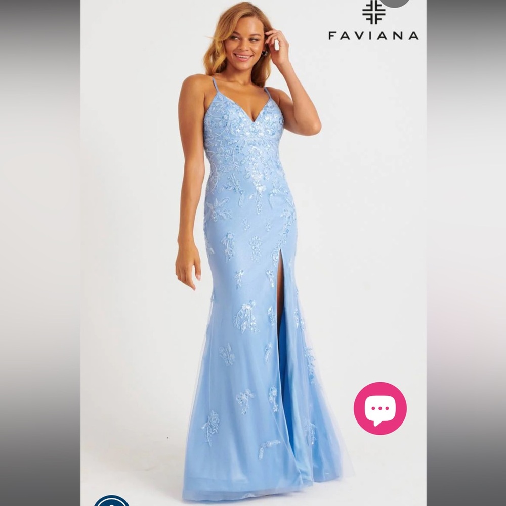 Faviana Sky Blue Embellished Prom Dress